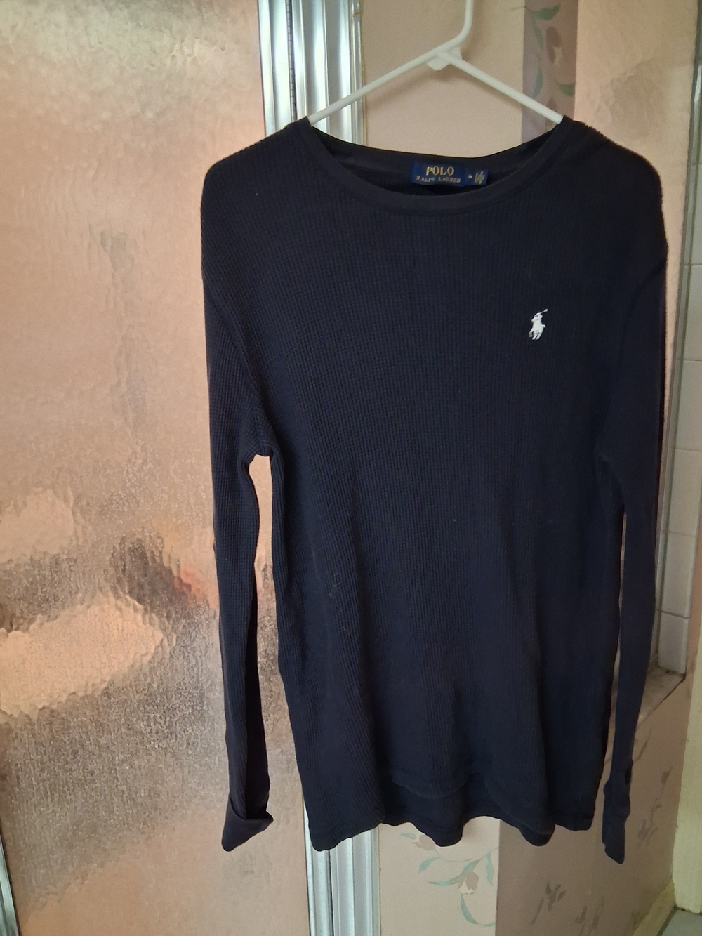 Polo by Ralph Lauren Navy Long-Sleeve Waffle Knit Shirt Medium
